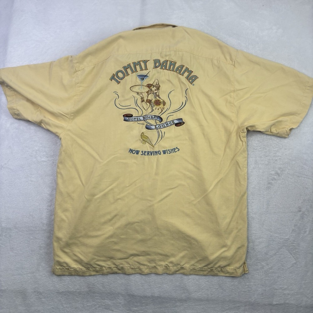 Tommy Bahama Yellow Hotel Bombay Lounges Short Sleeve Button Up SIlk Shirt LG